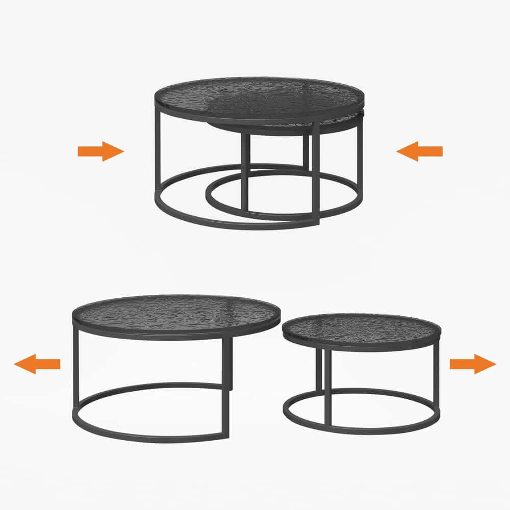Modern Nesting Coffee Table Set With Water-Ripple Glass