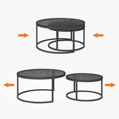 Modern Nesting Coffee Table Set With Water-Ripple Glass