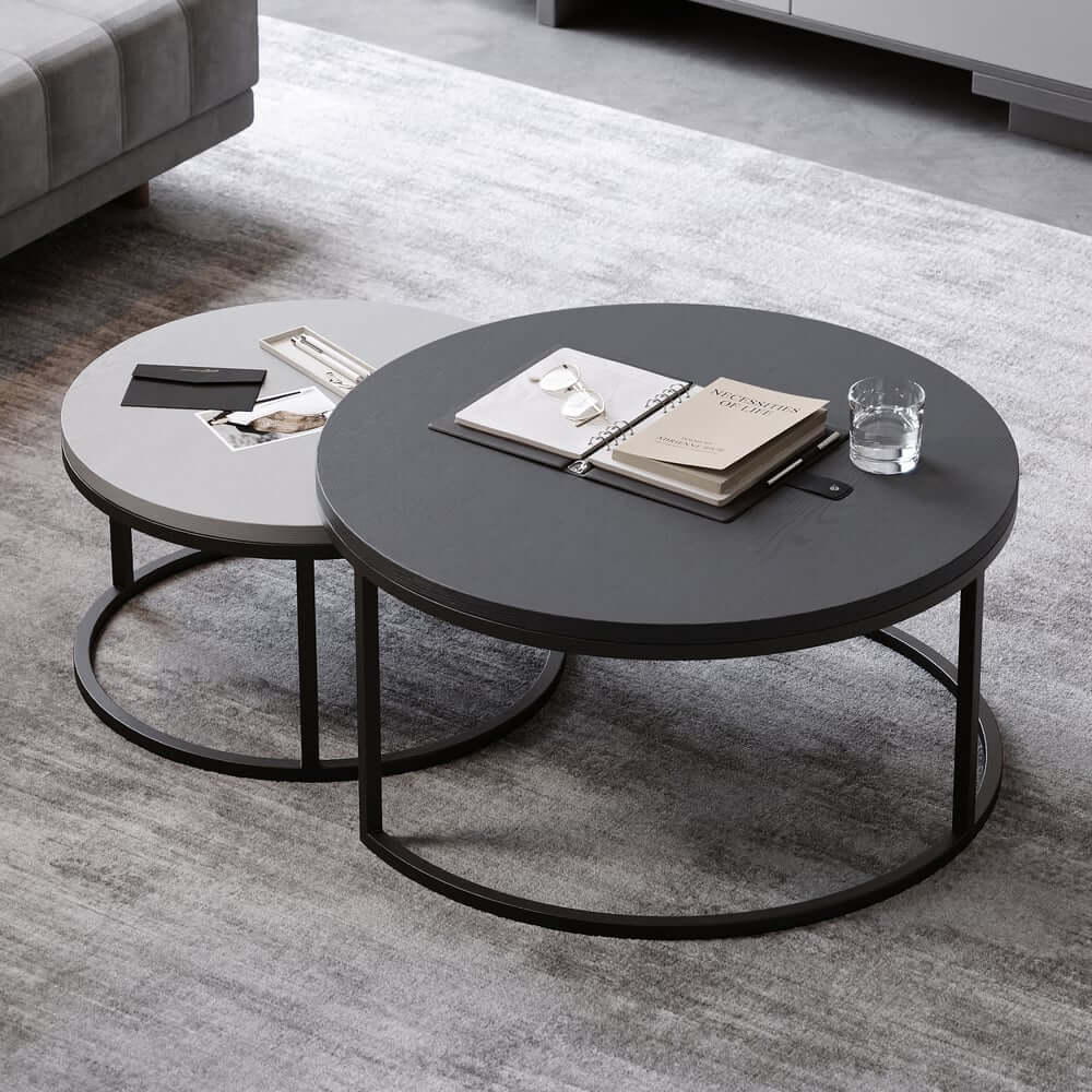 Modern Nesting Coffee Table Set With Water-Ripple Glass