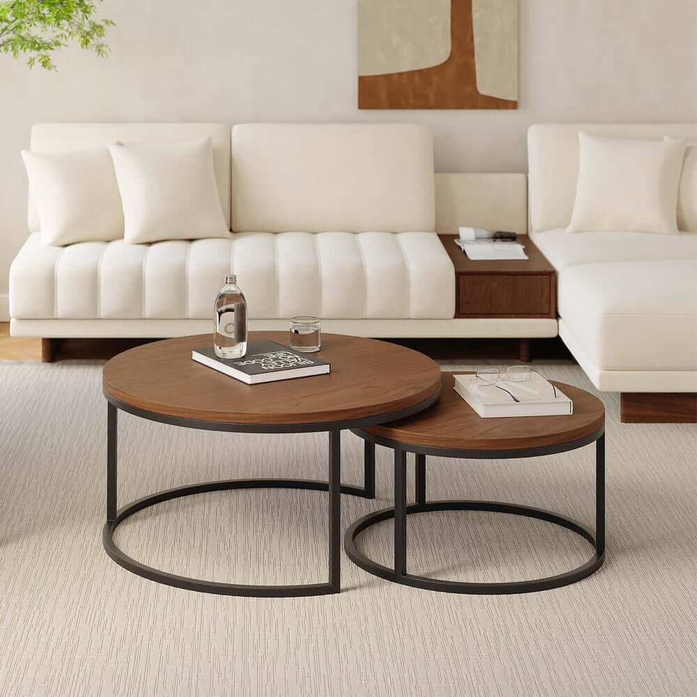 Modern Nesting Coffee Table Set With Water-Ripple Glass