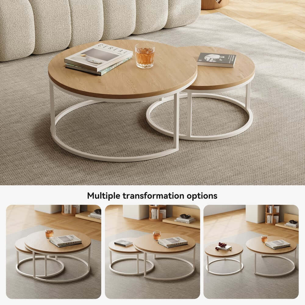 Modern Nesting Coffee Table Set With Water-Ripple Glass