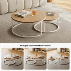 Modern Nesting Coffee Table Set With Water-Ripple Glass