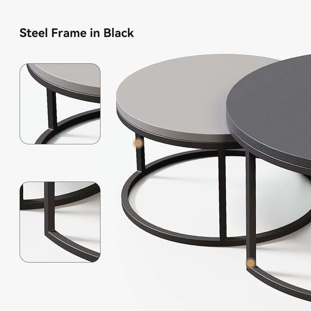 Modern Nesting Coffee Table Set With Water-Ripple Glass