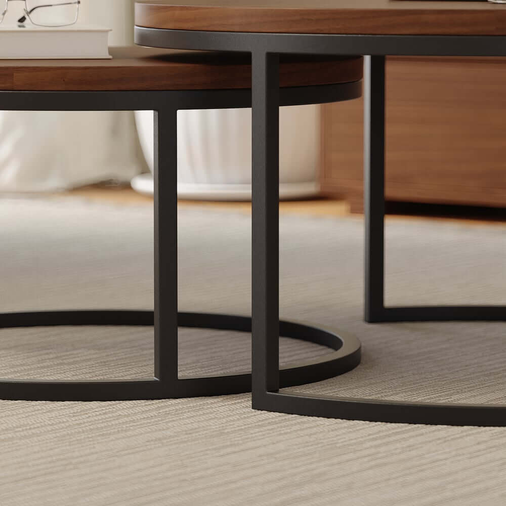 Modern Nesting Coffee Table Set With Water-Ripple Glass