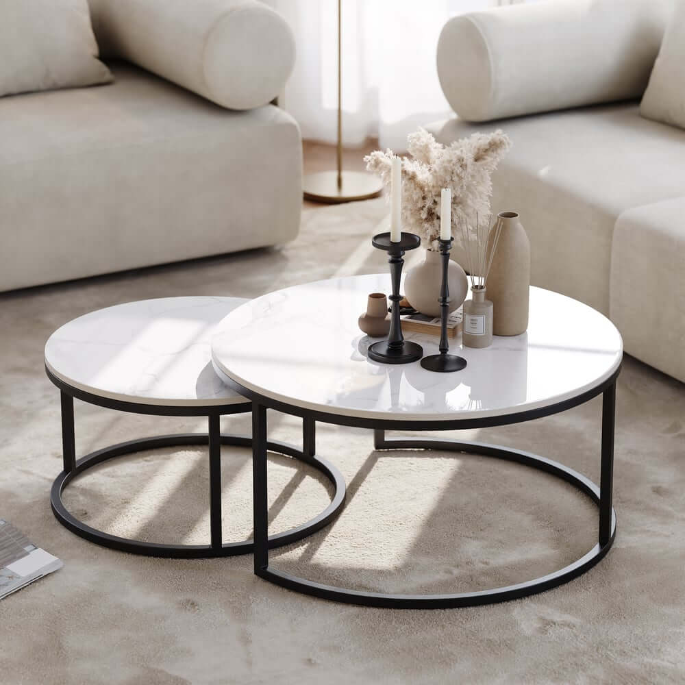 Modern Nesting Coffee Table Set With Water-Ripple Glass