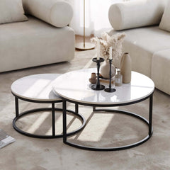 Modern Nesting Coffee Table Set With Water-Ripple Glass