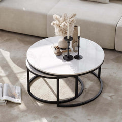 Modern Nesting Coffee Table Set With Water-Ripple Glass