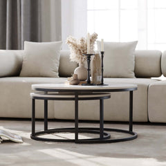 Modern Nesting Coffee Table Set With Water-Ripple Glass