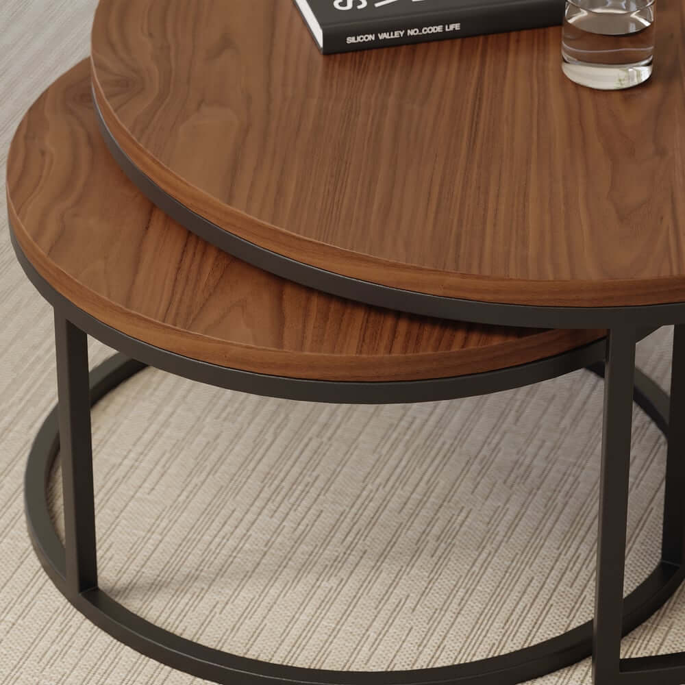 Modern Nesting Coffee Table Set With Water-Ripple Glass