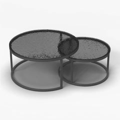 Modern Nesting Coffee Table Set With Water-Ripple Glass