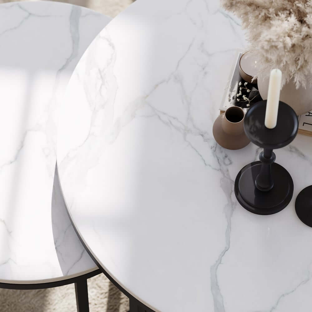 Modern Nesting Coffee Table Set With Water-Ripple Glass