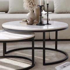Modern Nesting Coffee Table Set With Water-Ripple Glass