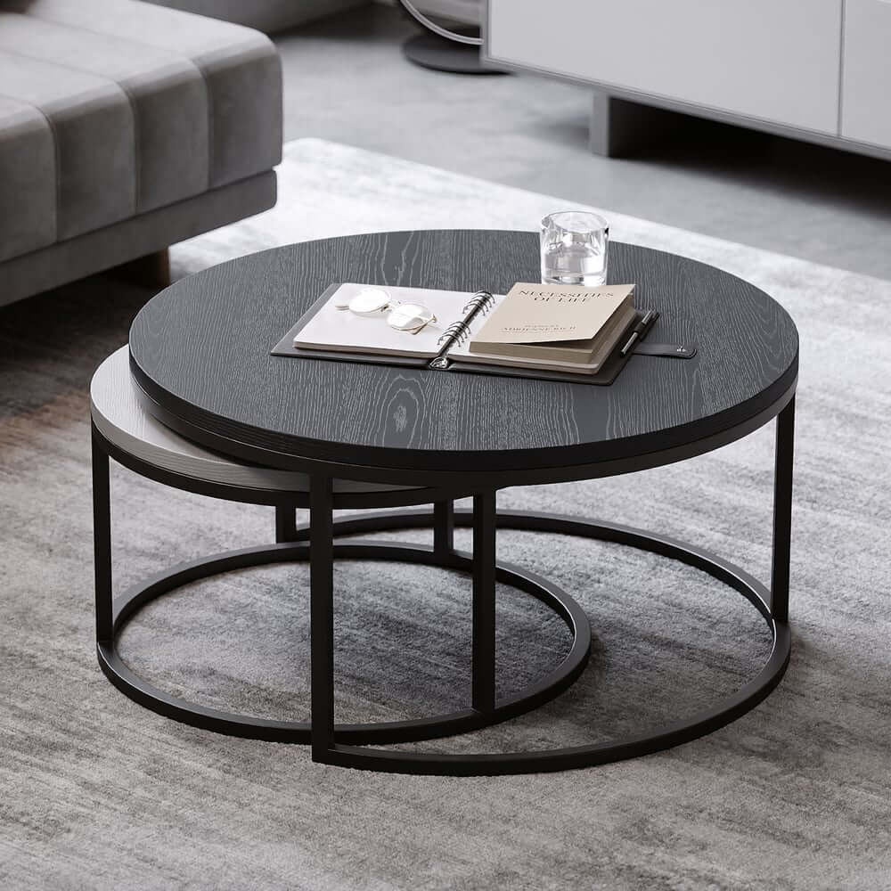 Modern Nesting Coffee Table Set With Water-Ripple Glass