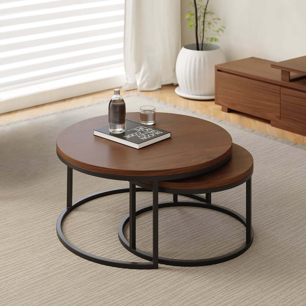 Modern Nesting Coffee Table Set With Water-Ripple Glass