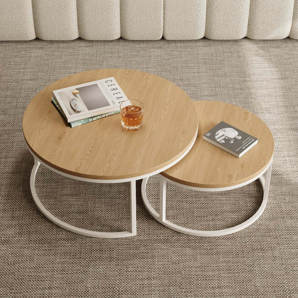Modern Nesting Coffee Table Set With Water-Ripple Glass