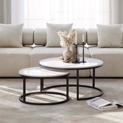 Modern Nesting Coffee Table Set With Water-Ripple Glass