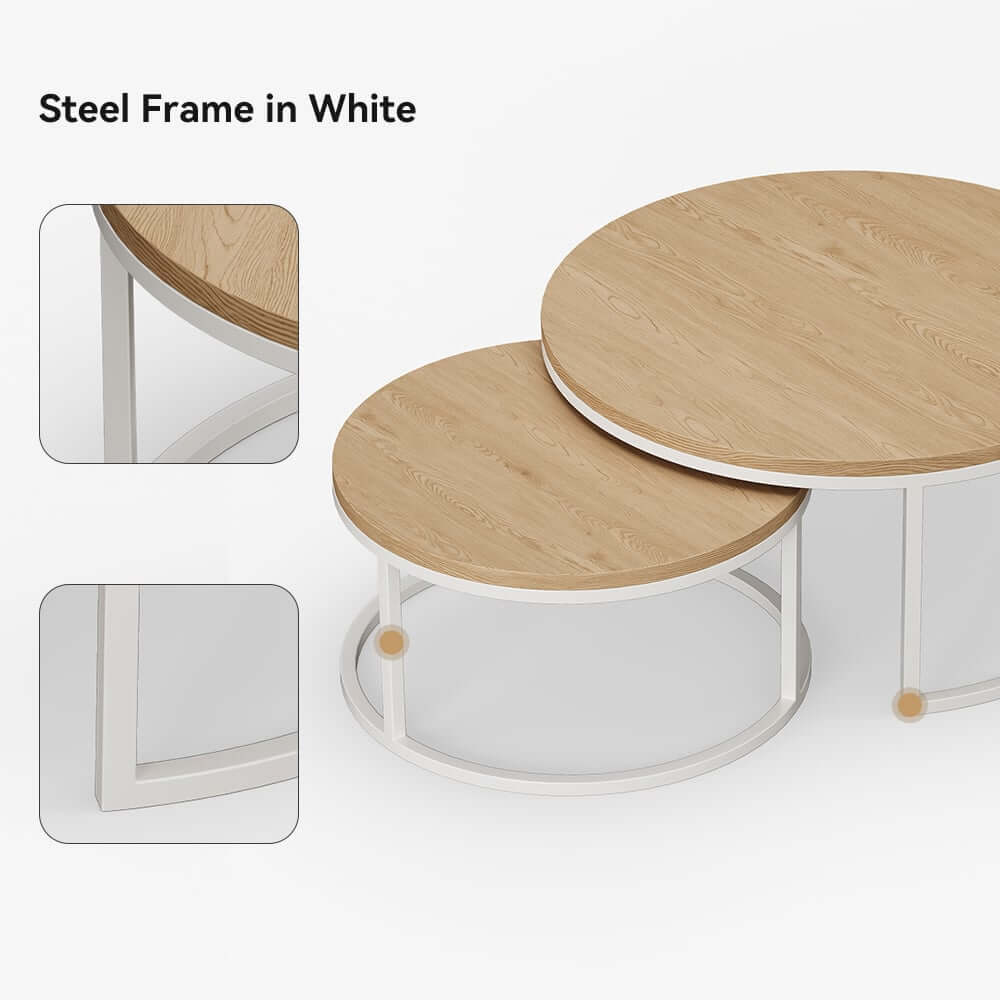 Modern Nesting Coffee Table Set With Water-Ripple Glass