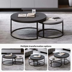 Modern Nesting Coffee Table Set With Water-Ripple Glass