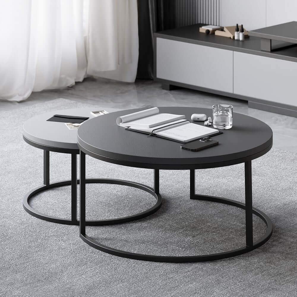 Modern Nesting Coffee Table Set With Water-Ripple Glass