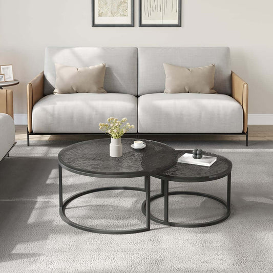 Modern Nesting Coffee Table Set With Water-Ripple Glass
