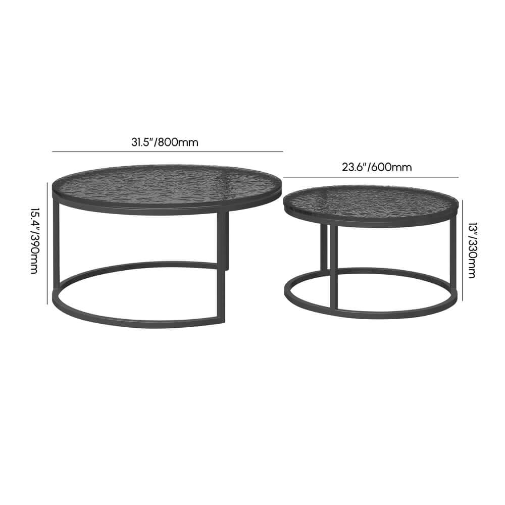 Modern Nesting Coffee Table Set With Water-Ripple Glass Dimensions