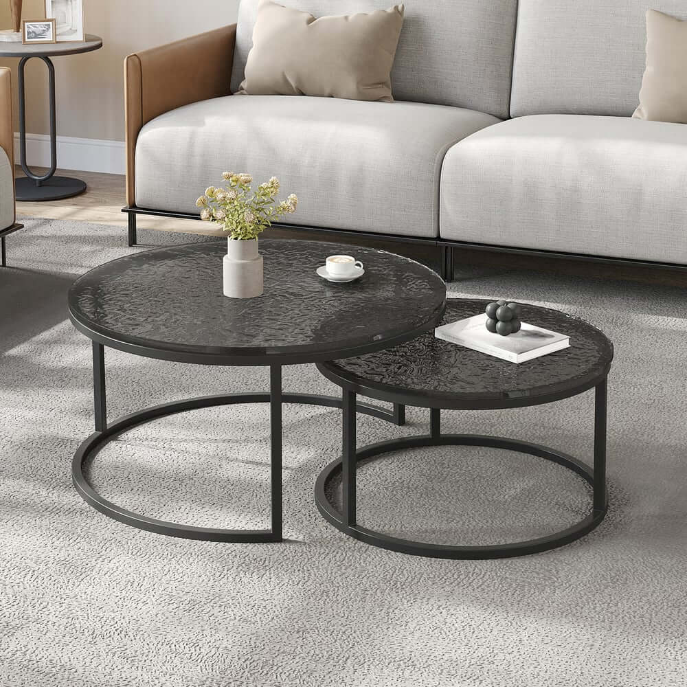 Modern Nesting Coffee Table Set With Water-Ripple Glass Main Product Image