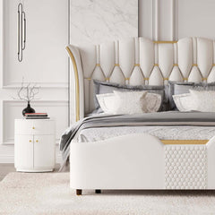 Modern Off-White Bedroom Set with Gold Accents and Storage