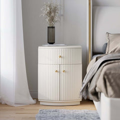 Modern Off-White Bedroom Set with Gold Accents and Storage