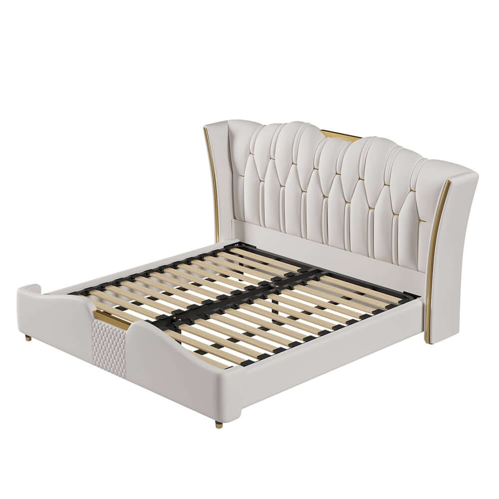 Modern Off-White Bedroom Set with Gold Accents and Storage
