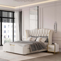 Modern Off-White Bedroom Set with Gold Accents and Storage