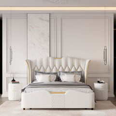 Modern Off-White Bedroom Set with Gold Accents and Storage