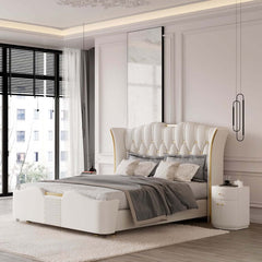 Modern Off-White Bedroom Set with Gold Accents and Storage