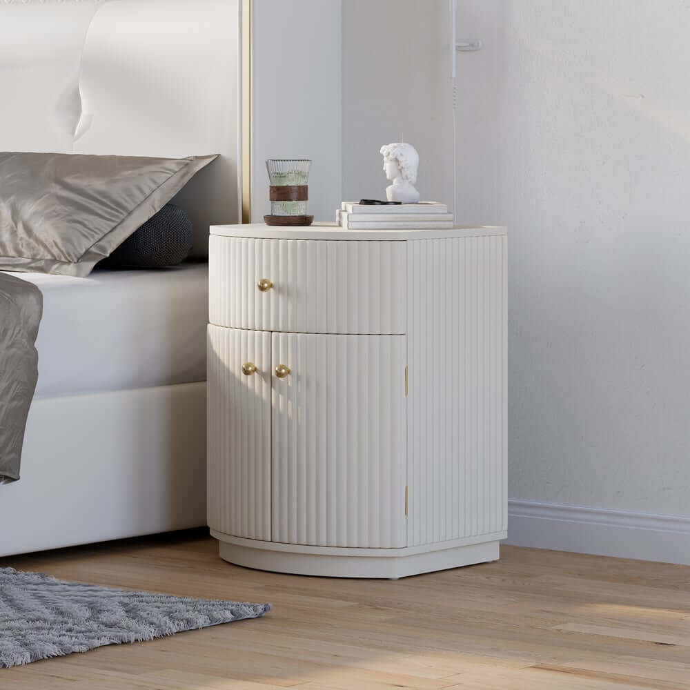 Modern Off-White Bedroom Set with Gold Accents and Storage