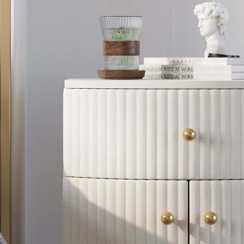 Modern Off-White Bedroom Set with Gold Accents and Storage