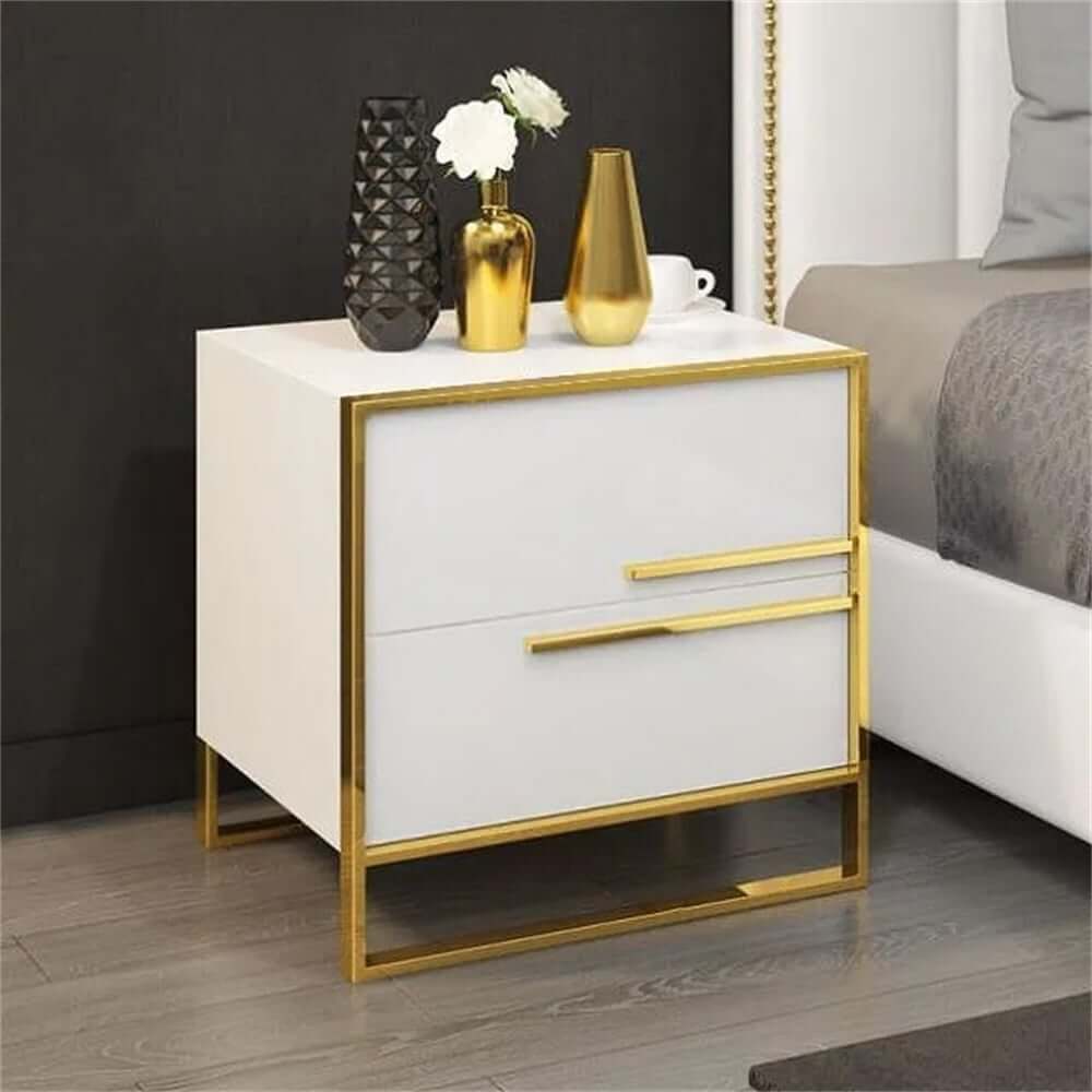 Modern Off-White Bedroom Set with Gold Accents and Storage