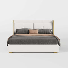 Modern Off-White Bedroom Set with Gold Trim and Shelves