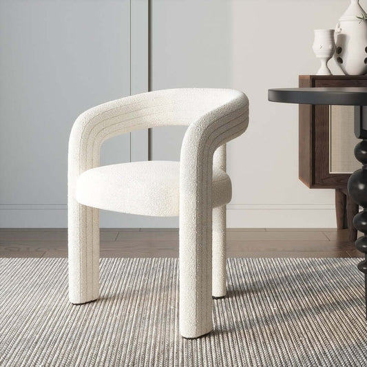 Modern Off-White Boucle Arm Chairs - Set of 4