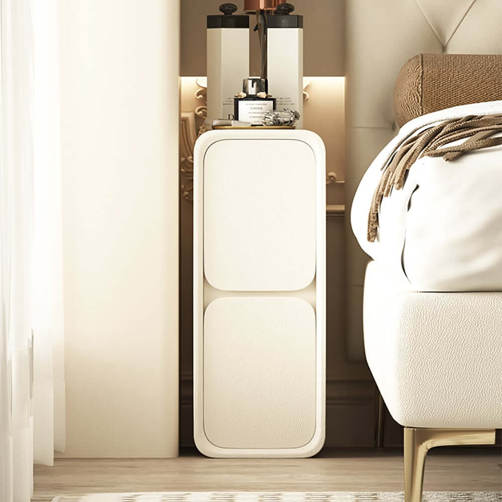 Modern Off-White Faux Leather Nightstand With Drawers