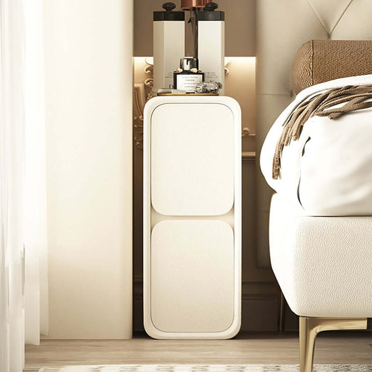 Modern Off-White Faux Leather Nightstand With Drawers