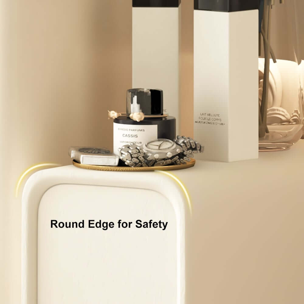 Modern Off-White Faux Leather Nightstand With Drawers