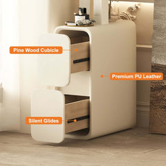 Modern Off-White Faux Leather Nightstand With Drawers
