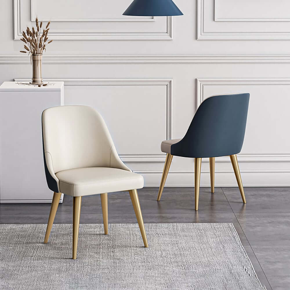 Modern Off-White Faux Leather Side Chair With Gold Legs
