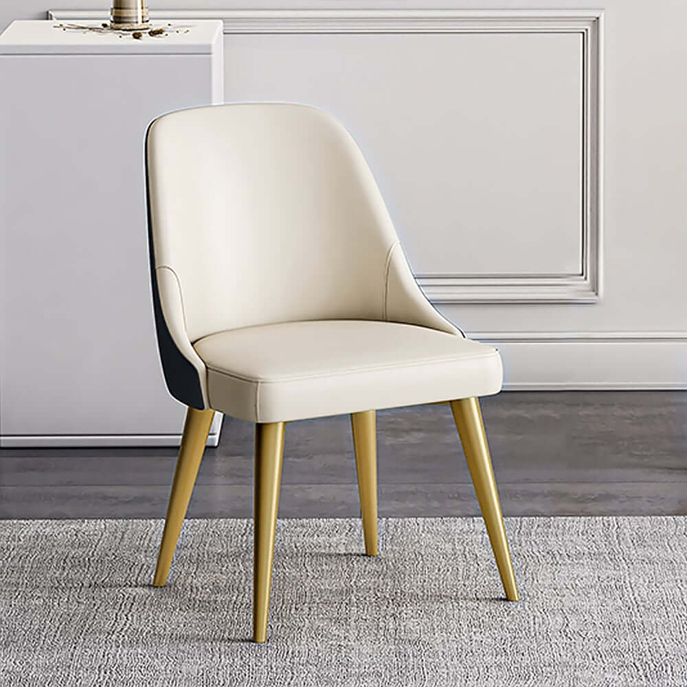 Modern Off-White Faux Leather Side Chair With Gold Legs Main Product Image