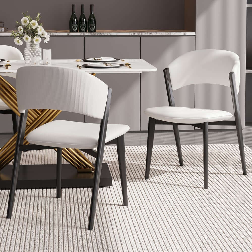 Modern Off-White Metal Frame Dining Chairs Set of 2