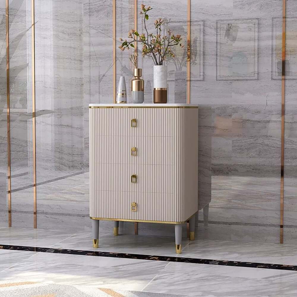 Modern Off White Sintered Stone Chest with Drawers