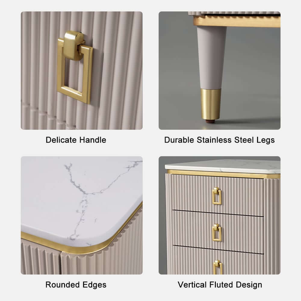 Modern Off White Sintered Stone Chest with Drawers