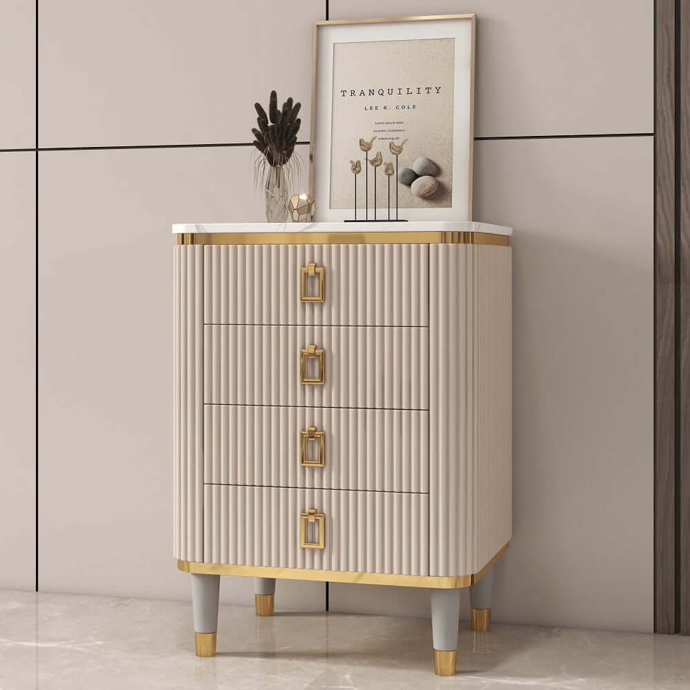 Modern Off White Sintered Stone Chest with Drawers