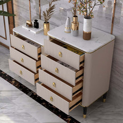 Modern Off White Sintered Stone Chest with Drawers