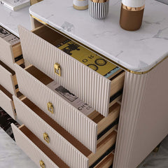 Modern Off White Sintered Stone Chest with Drawers