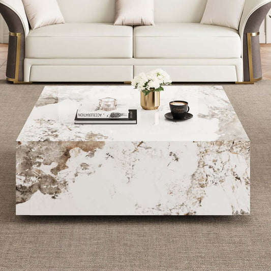 Modern Off-White Sintered Stone Coffee Table With Drawers